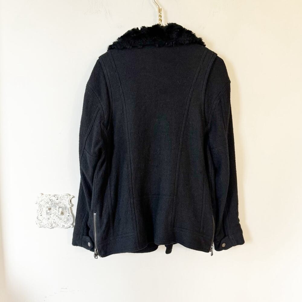Free People Black Simple Salute Wool Faux Fur Collar Moto Military Jacket S - Picture 13 of 16